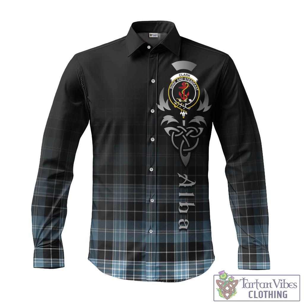 Tartan Vibes Clothing Clark Ancient Tartan Long Sleeve Button Up Featuring Alba Gu Brath Family Crest Celtic Inspired