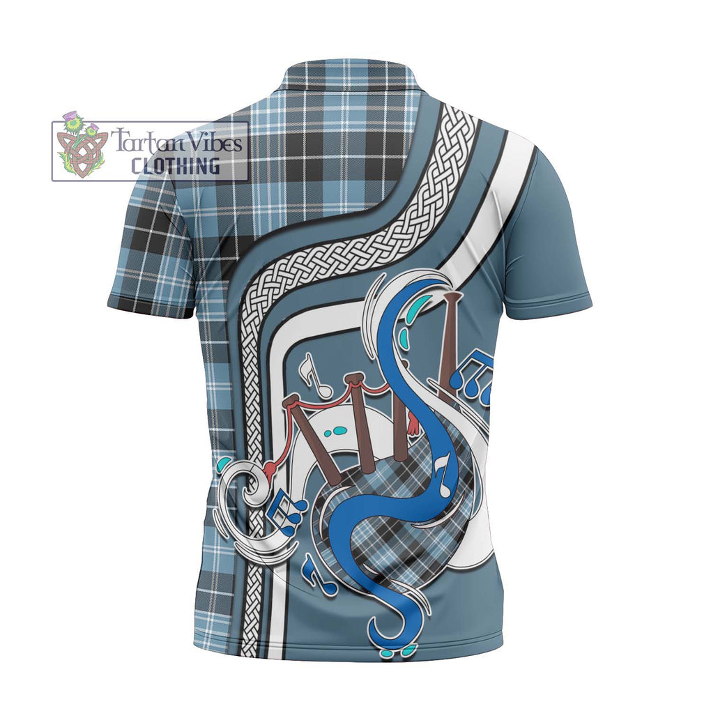 Clark Ancient Tartan Zipper Polo Shirt with Epic Bagpipe Style - Tartanvibesclothing Shop