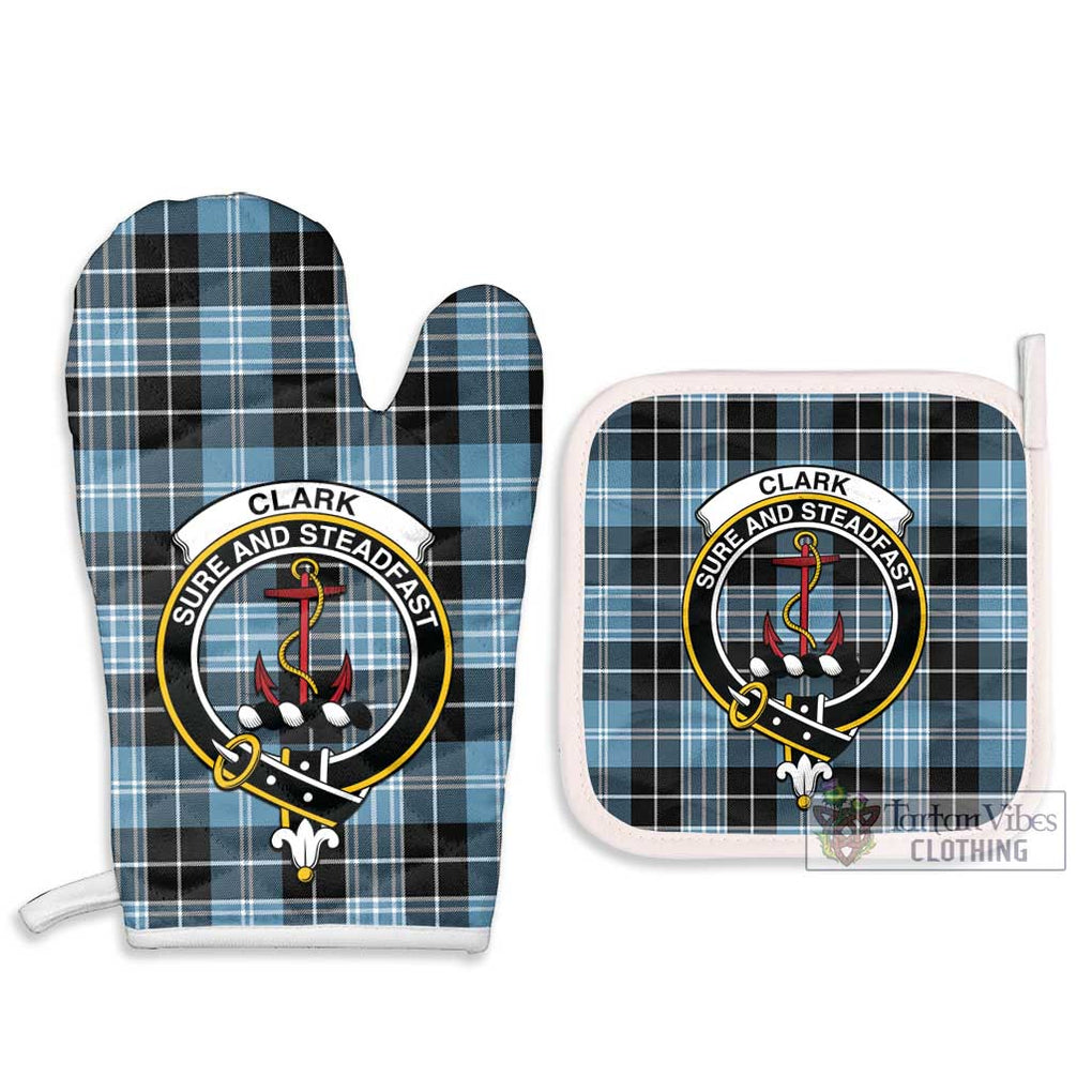 Clark Ancient Tartan Combo Oven Mitt & Pot-Holder with Family Crest Combo 1 Oven Mitt & 2 Pot-Holder White - Tartan Vibes Clothing