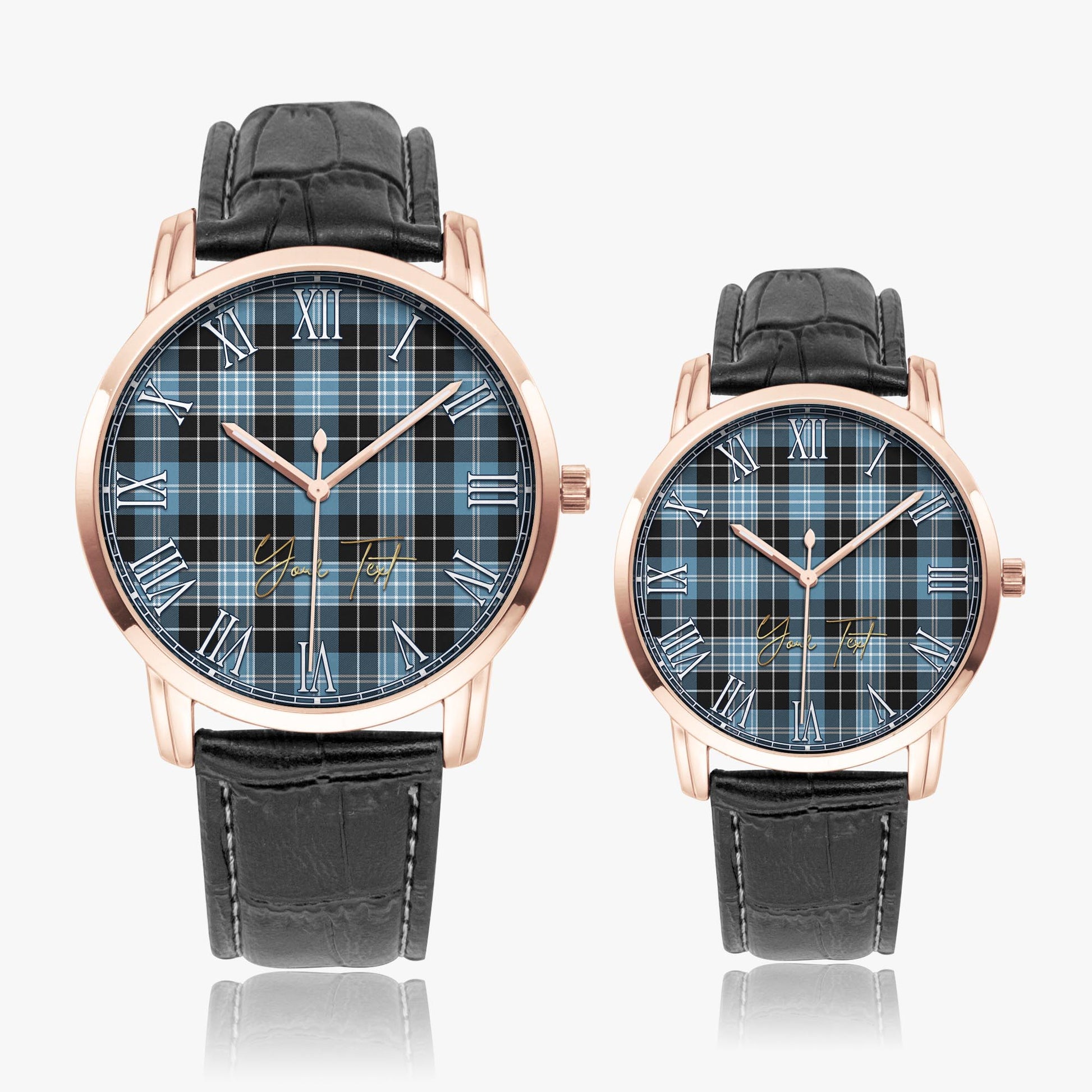 Clark Ancient Tartan Personalized Your Text Leather Trap Quartz Watch Wide Type Rose Gold Case With Black Leather Strap - Tartanvibesclothing