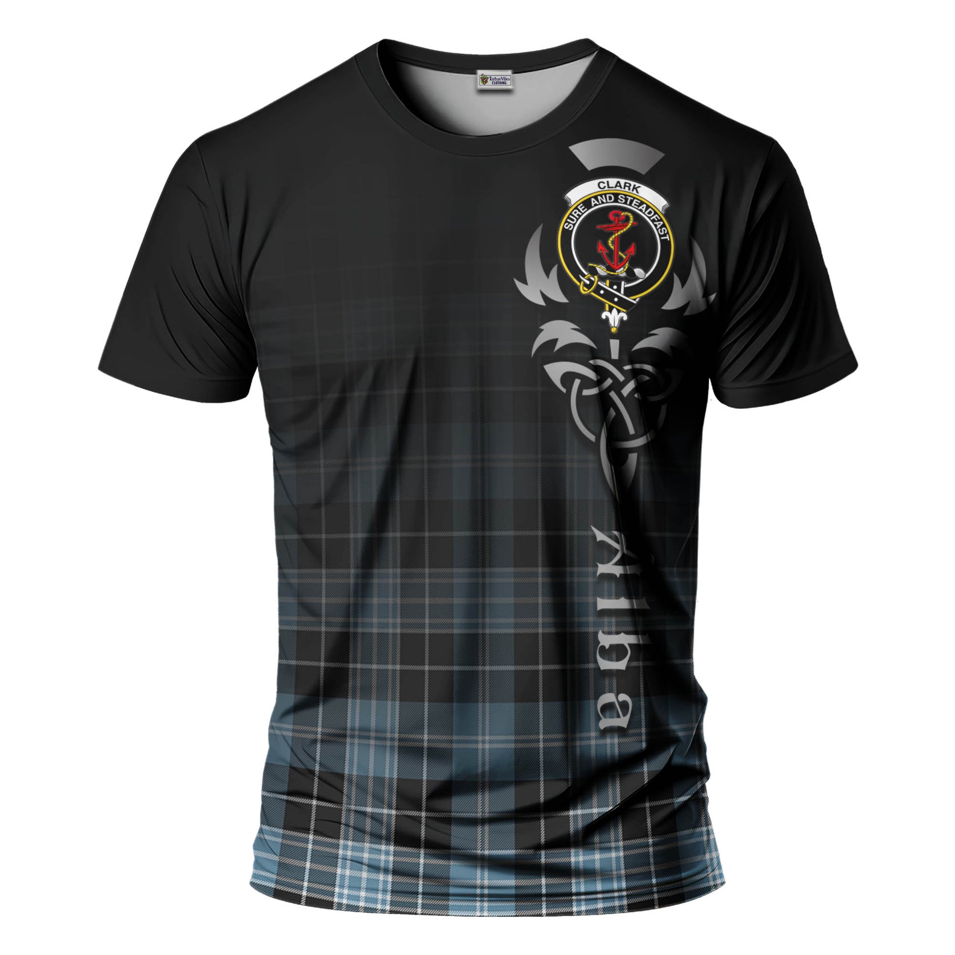 Tartan Vibes Clothing Clark Ancient Tartan T-Shirt Featuring Alba Gu Brath Family Crest Celtic Inspired