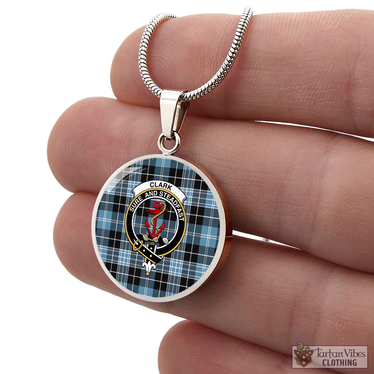 Tartan Vibes Clothing Clark Ancient Tartan Circle Necklace with Family Crest