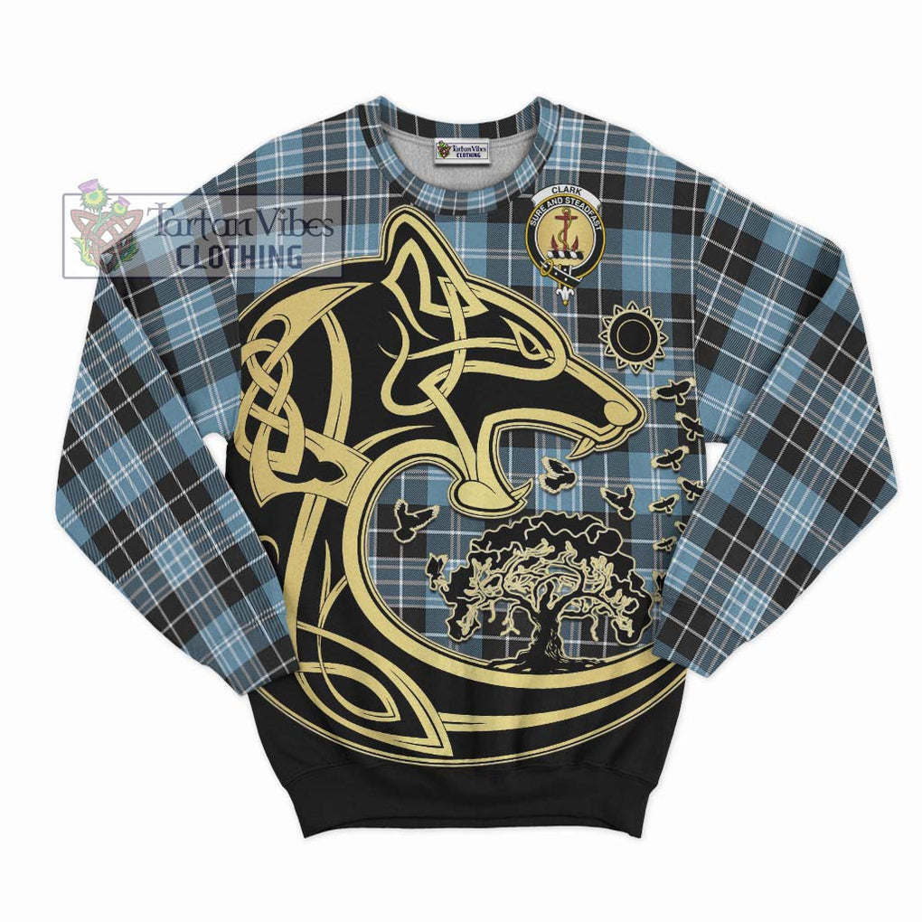 Clark Ancient Tartan Sweatshirt with Family Crest Celtic Wolf Style - Tartan Vibes Clothing