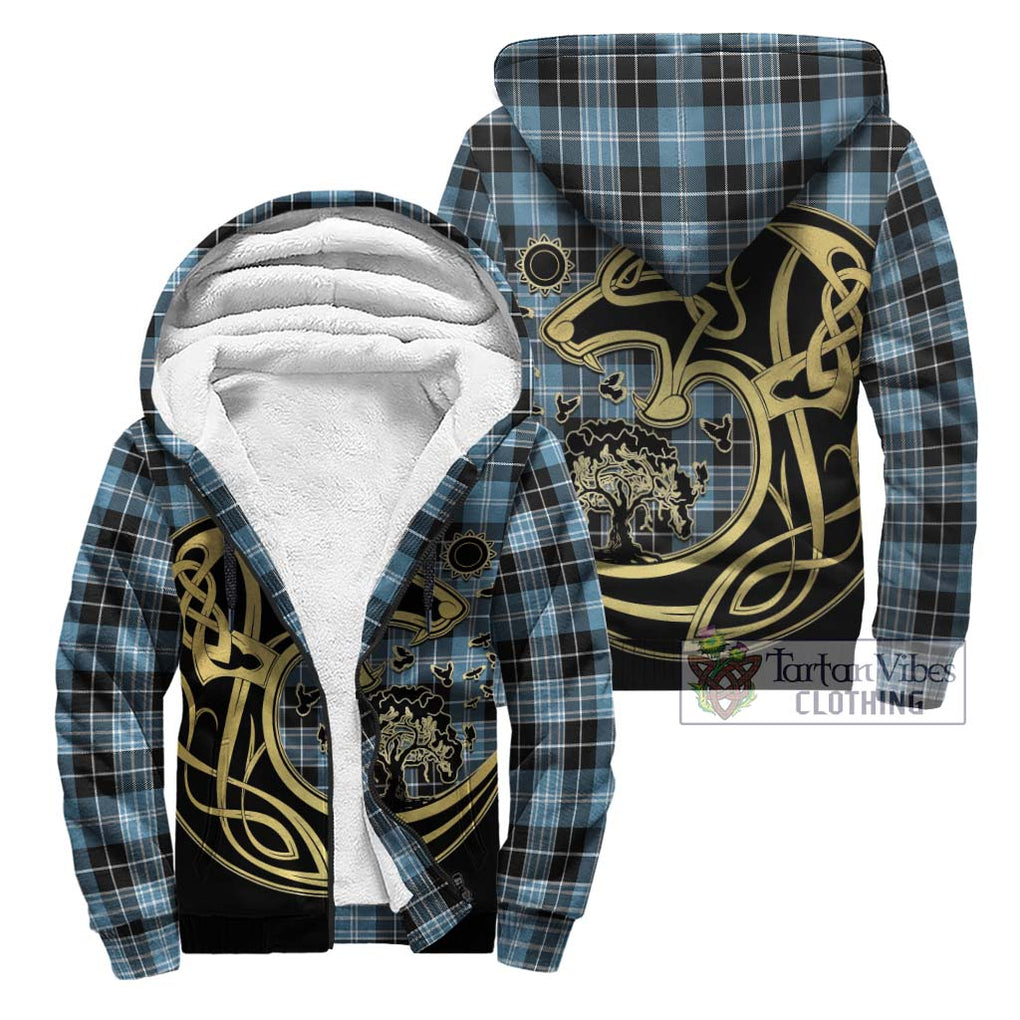 Clark Ancient Tartan Sherpa Hoodie with Family Crest Celtic Wolf Style Unisex - Tartan Vibes Clothing