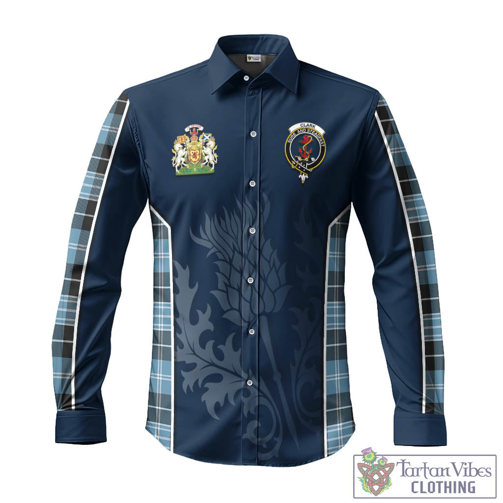 Tartan Vibes Clothing Clark Ancient Tartan Long Sleeve Button Up Shirt with Family Crest and Scottish Thistle Vibes Sport Style