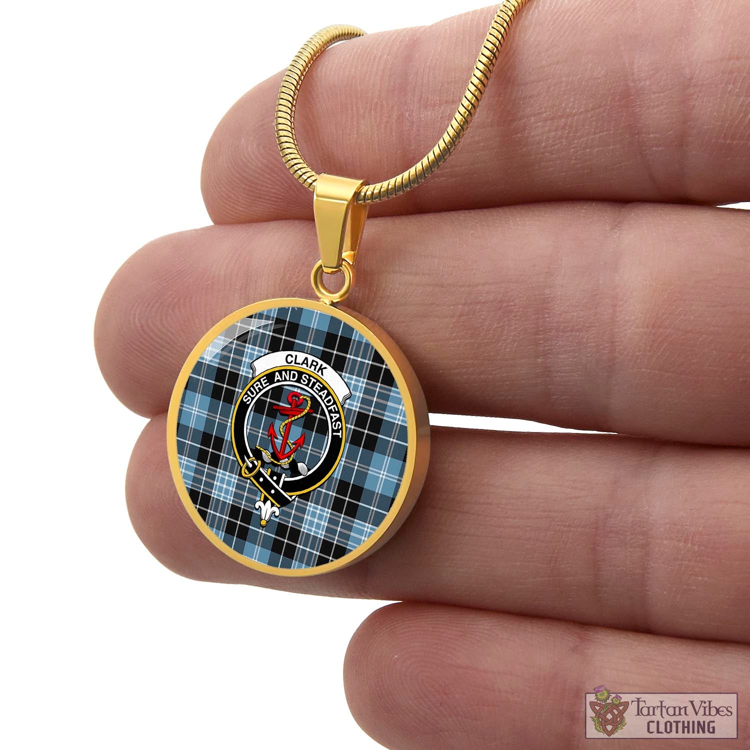 Tartan Vibes Clothing Clark Ancient Tartan Circle Necklace with Family Crest