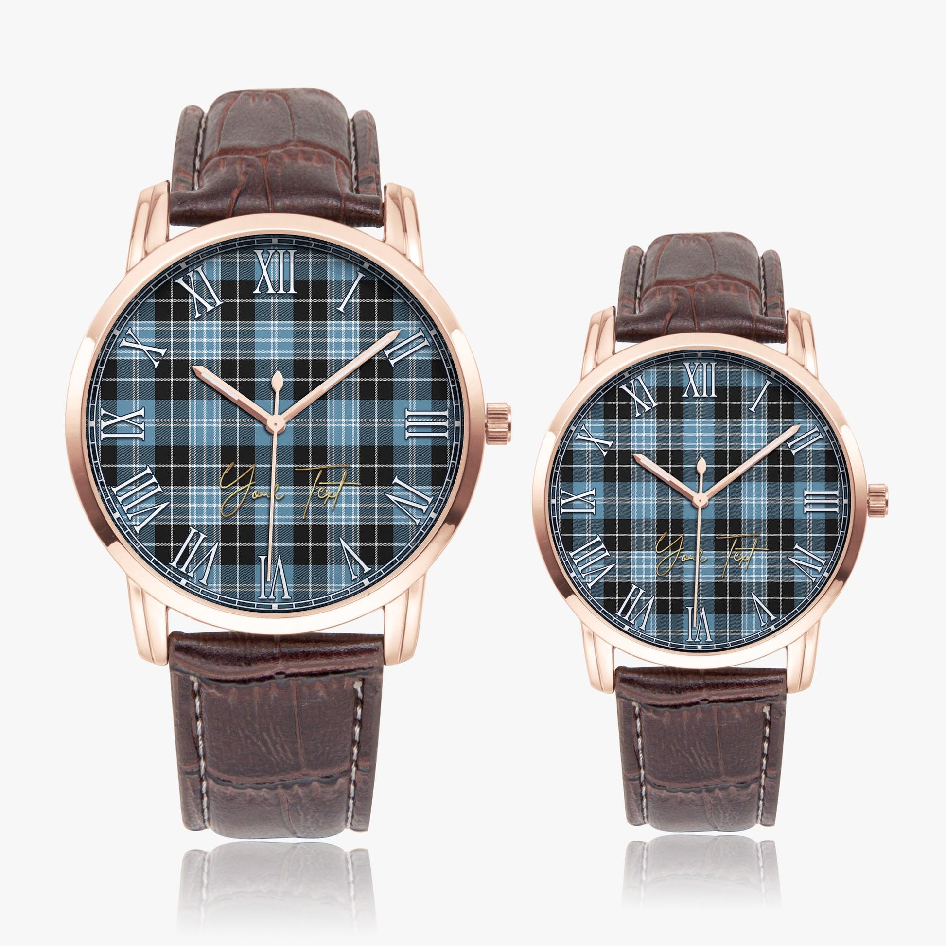 Clark Ancient Tartan Personalized Your Text Leather Trap Quartz Watch Wide Type Rose Gold Case With Brown Leather Strap - Tartanvibesclothing