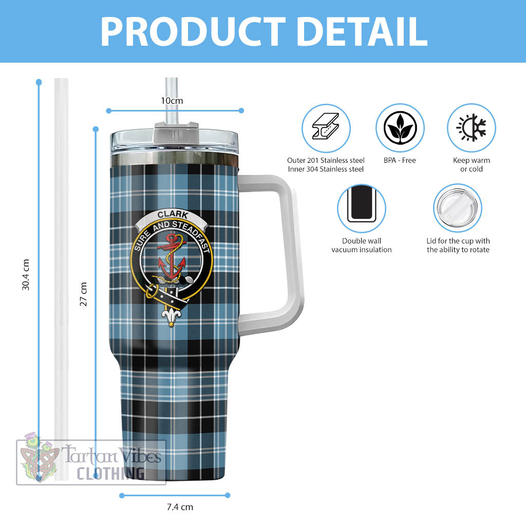 Tartan Vibes Clothing Clark Ancient Tartan and Family Crest Tumbler with Handle