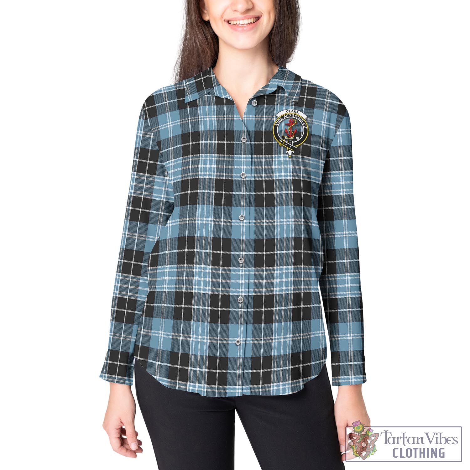 Tartan Vibes Clothing Clark Ancient Tartan Womens Casual Shirt with Family Crest