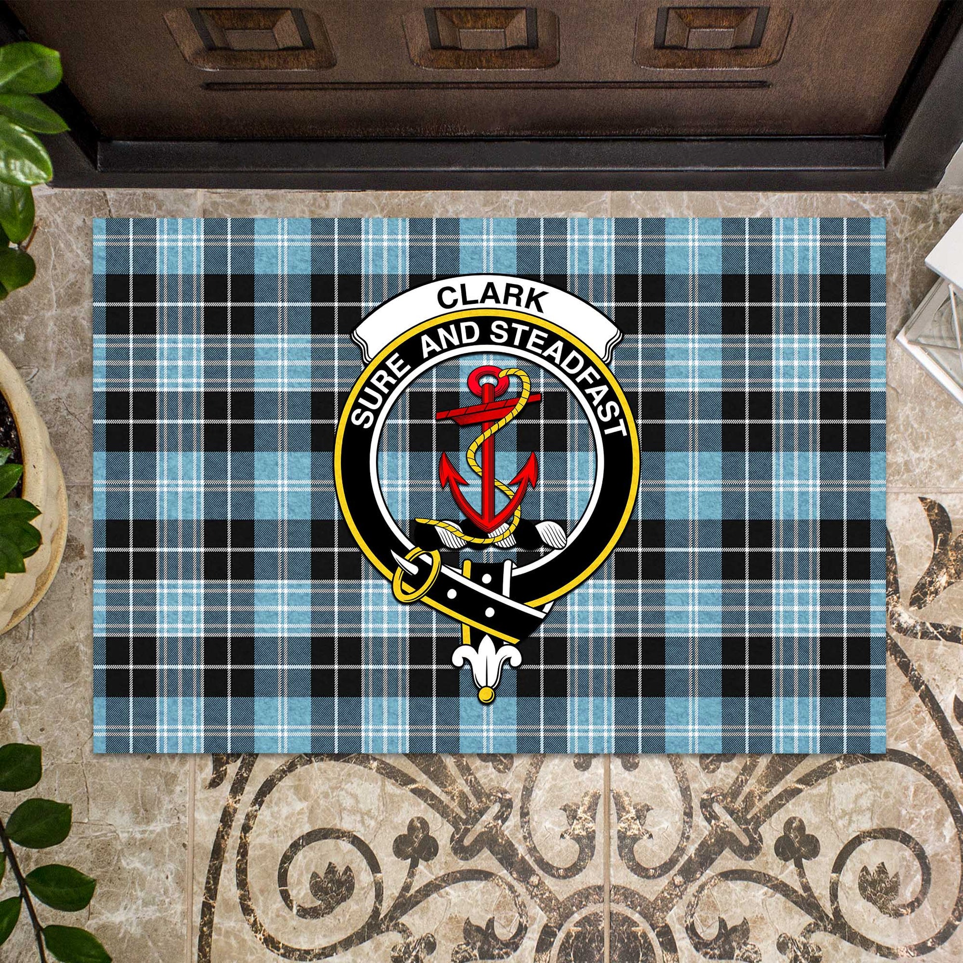 Clark Ancient Tartan Door Mat with Family Crest - Tartanvibesclothing