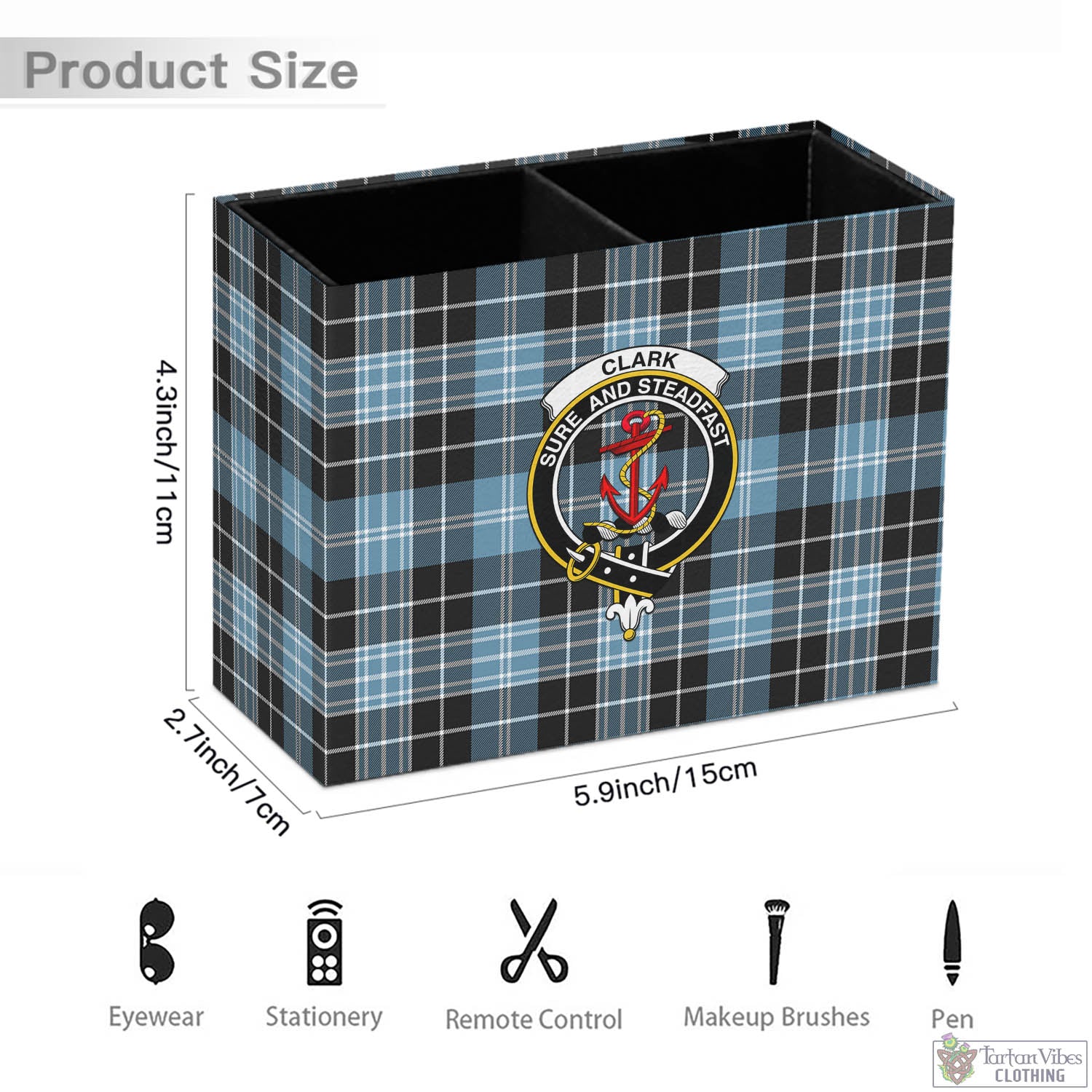 Tartan Vibes Clothing Clark Ancient Tartan Pen Holder with Family Crest