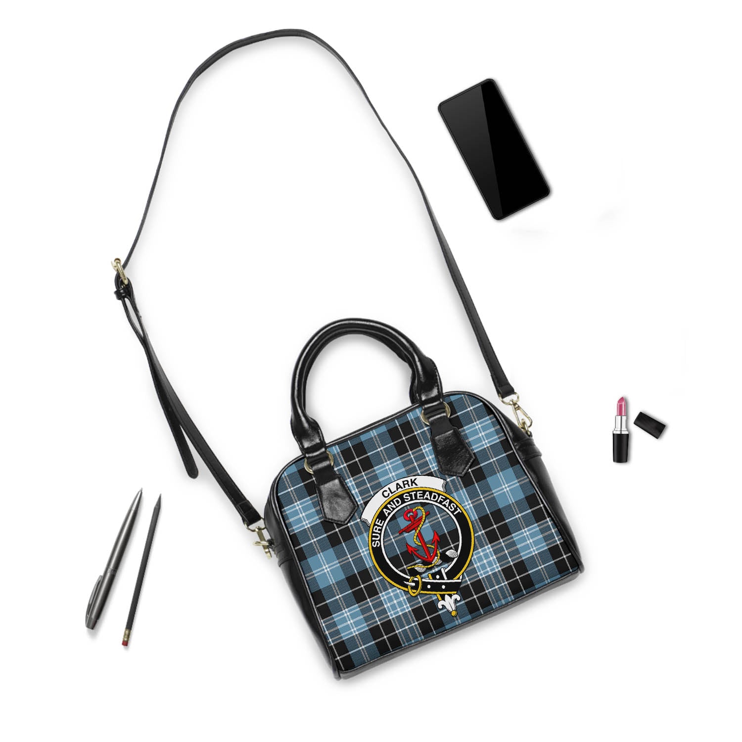 Clark Ancient Tartan Shoulder Handbags with Family Crest - Tartanvibesclothing