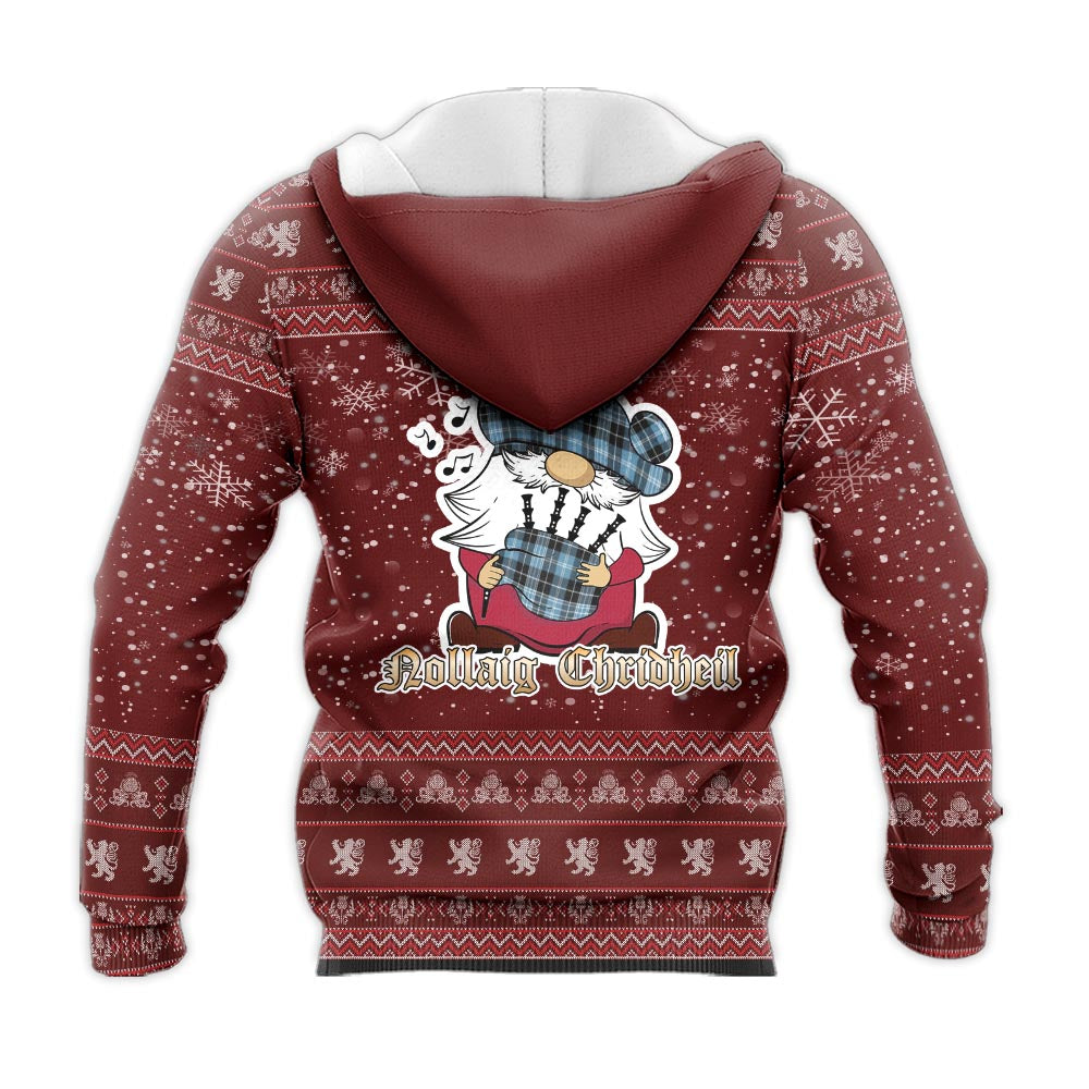 Clark Ancient Clan Christmas Knitted Hoodie with Funny Gnome Playing Bagpipes - Tartanvibesclothing