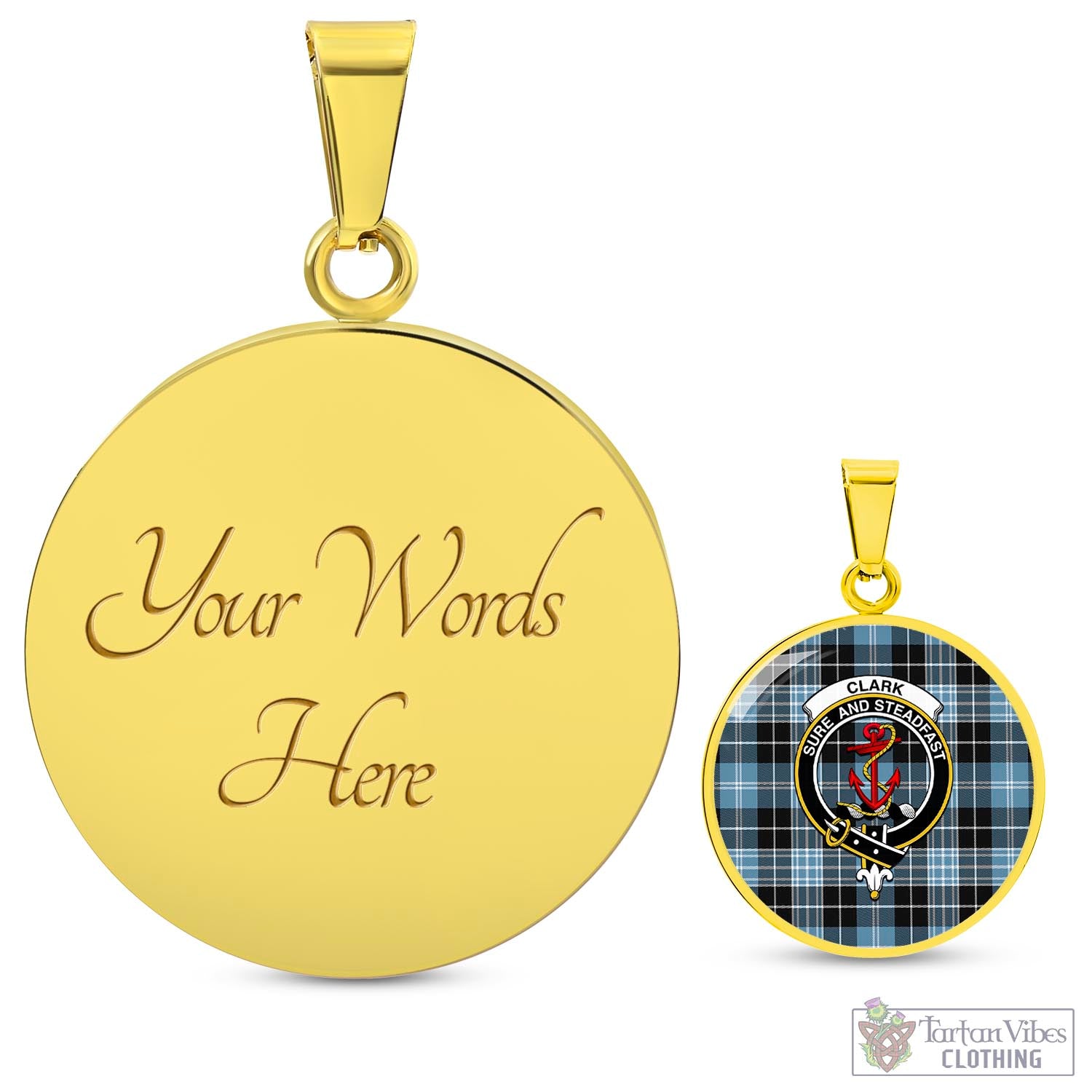 Tartan Vibes Clothing Clark Ancient Tartan Circle Necklace with Family Crest