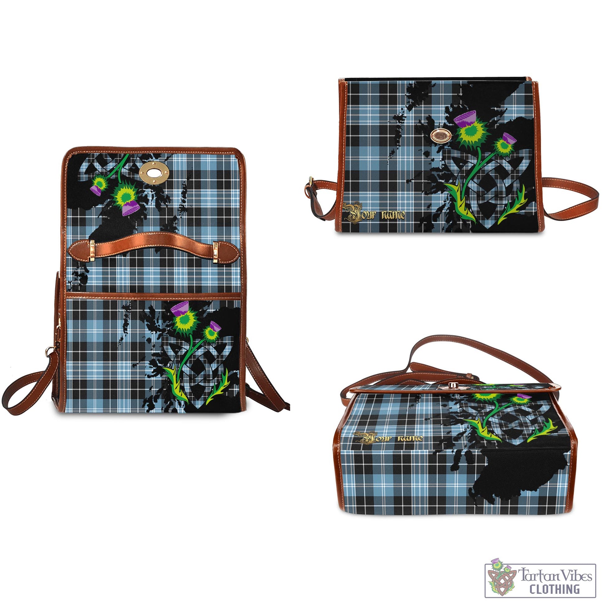 Tartan Vibes Clothing Clark Ancient Tartan Waterproof Canvas Bag with Scotland Map and Thistle Celtic Accents