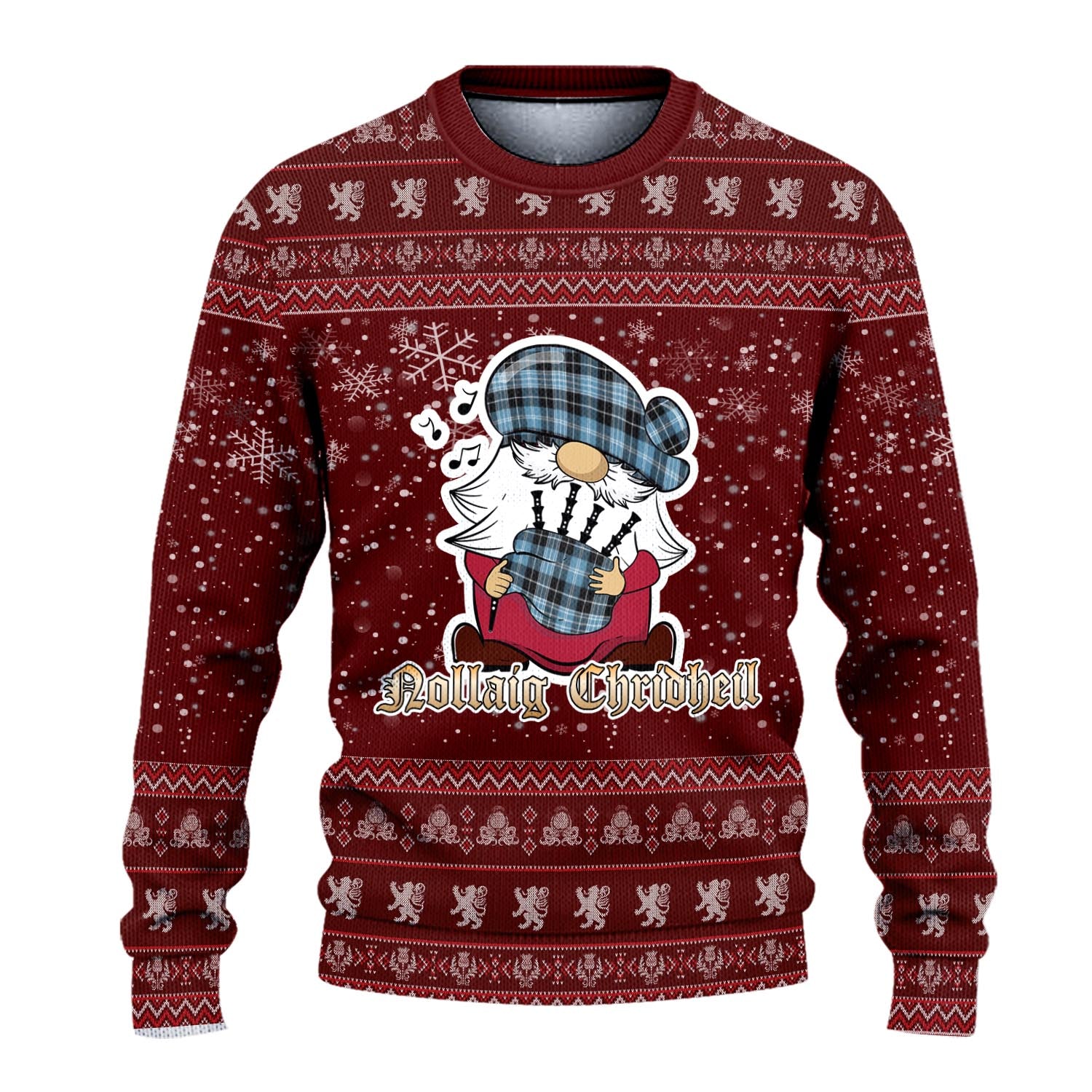 Clark Ancient Clan Christmas Family Knitted Sweater with Funny Gnome Playing Bagpipes - Tartanvibesclothing