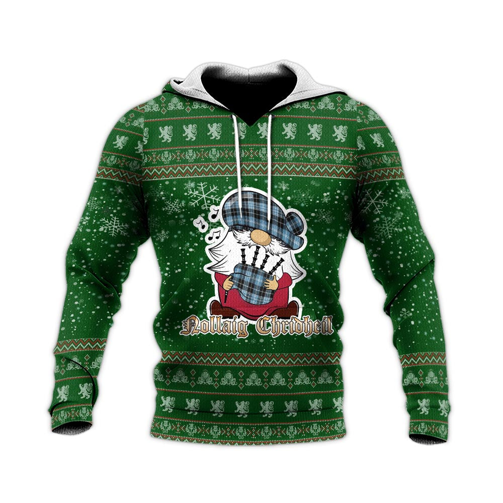 Clark Ancient Clan Christmas Knitted Hoodie with Funny Gnome Playing Bagpipes - Tartanvibesclothing