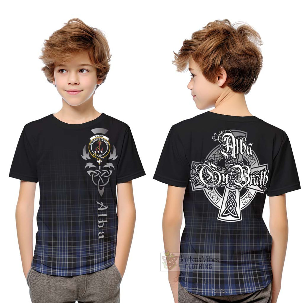 Tartan Vibes Clothing Clark (Clarke) Tartan Kid T-Shirt Featuring Alba Gu Brath Family Crest Celtic Inspired