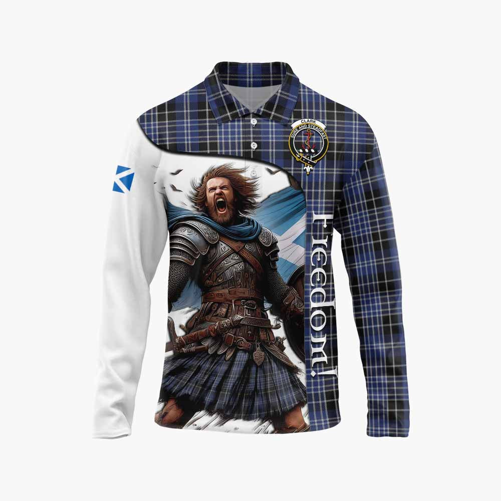 Tartan Vibes Clothing Clark (Clarke) Crest Tartan Long Sleeve Polo Shirt Inspired by the Freedom of Scottish Warrior