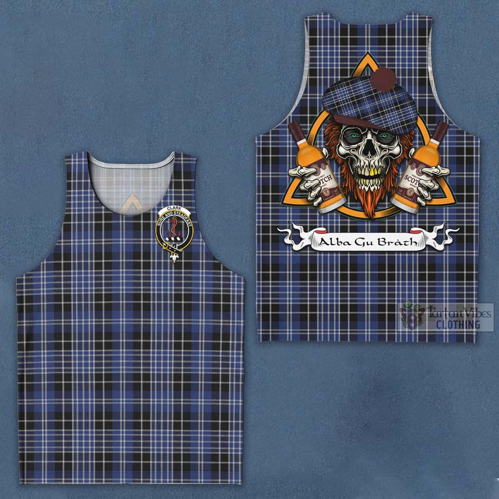 Tartan Vibes Clothing Clark (Clarke) Tartan Men's Tank Top with Family Crest and Bearded Skull Holding Bottles of Whiskey