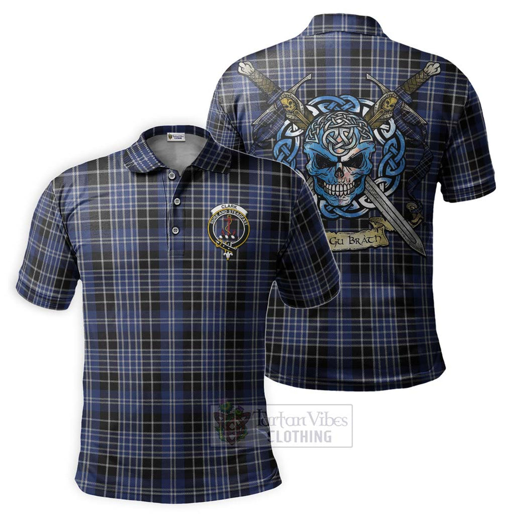 Tartan Vibes Clothing Clark (Clarke) Tartan Polo Shirt with Family Crest Celtic Skull Style