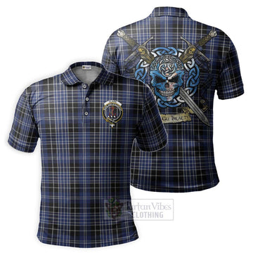 Clark (Clarke) Tartan Polo Shirt with Family Crest Celtic Skull Style