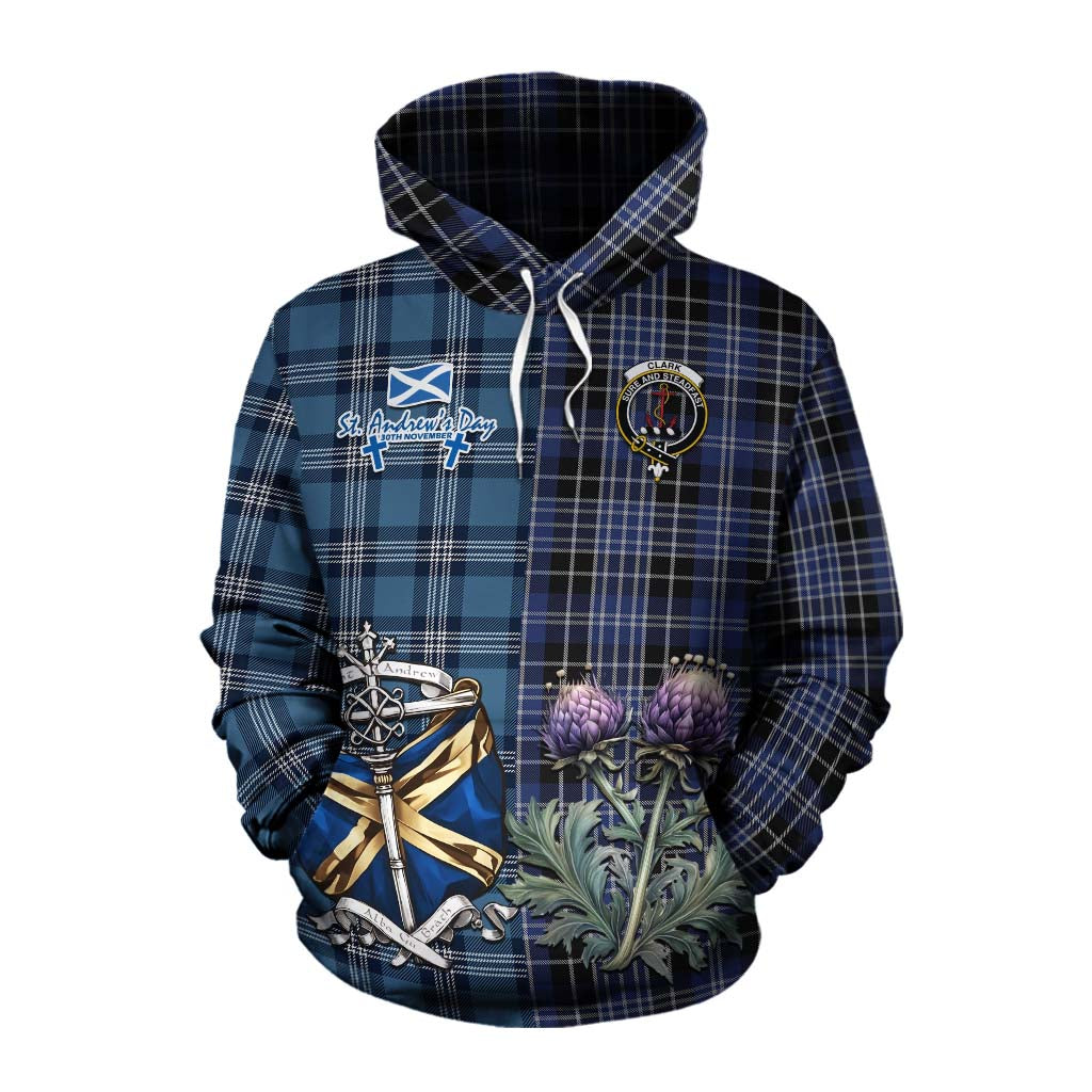 Tartan Vibes Clothing Clark (Clarke) Tartan Cotton Hoodie Happy St. Andrew's Day Half Tartan Style