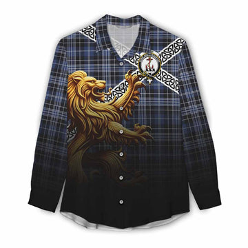 Clark (Clarke) Crest Tartan Women's Casual Shirt with Golden Lion Emblem Celtic Style Female - Tartan Vibes Clothing