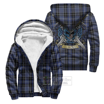 Clark (Clarke) Tartan Sherpa Hoodie with Family Crest Celtic Skull Style