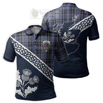 Clark (Clarke) Tartan Polo Shirt Featuring Thistle and Scotland Map