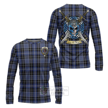 Clark (Clarke) Tartan Long Sleeve T-Shirt with Family Crest Celtic Skull Style