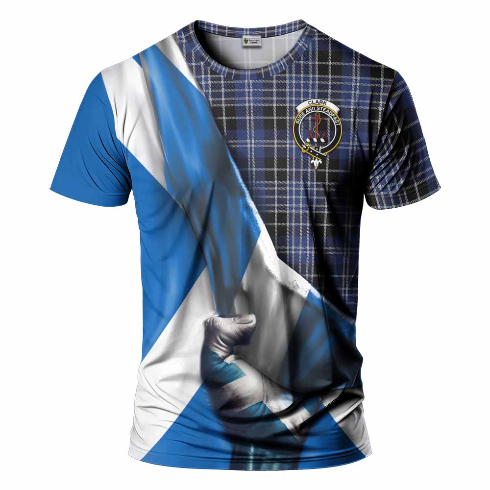 Tartan Vibes Clothing Clark (Clarke) Tartan T-Shirt with Family Crest Scotland Patriotic Style