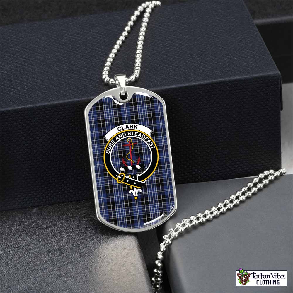 Tartan Vibes Clothing Clark (Clarke) Tartan Dog Tag Necklace with Family Crest