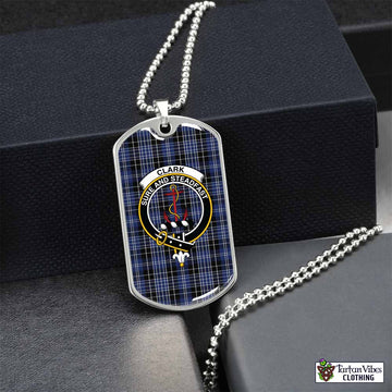 Clark (Clarke) Tartan Dog Tag Necklace with Family Crest