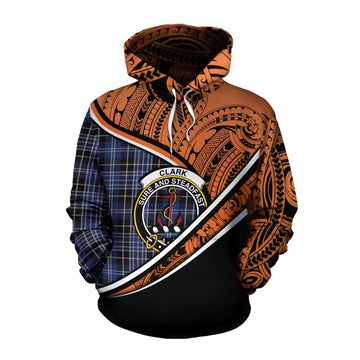 Clark (Clarke) Crest Tartan Cotton Hoodie with Polynesian Vibes Style - Orange Version