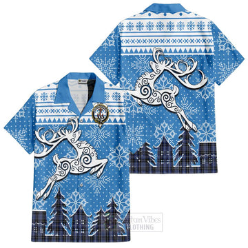 Clark (Clarke) Clan Christmas Short Sleeve Button Shirt Celtic Reindeer Style