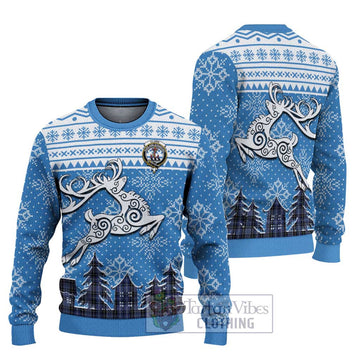 Clark (Clarke) Clan Christmas Ugly Sweater with Tartan and Celtic Reindeer Style