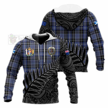 Clark (Clarke) Crest Tartan Knitted Hoodie with New Zealand Silver Fern Half Style