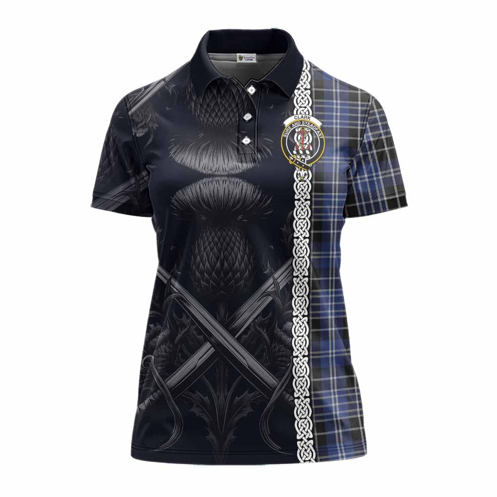 Tartan Vibes Clothing Clark (Clarke) Tartan Women's Polo Shirt with Family Crest Cross Sword Thistle Celtic Vibes