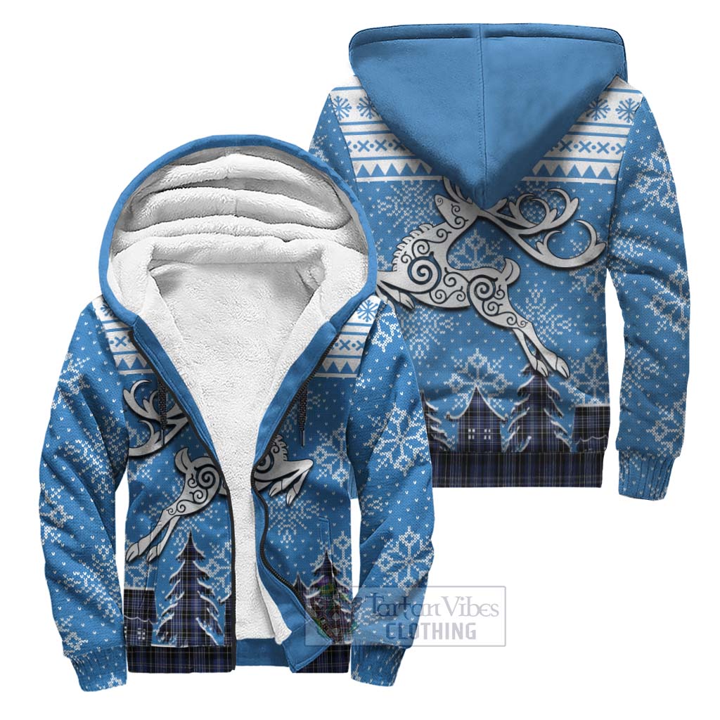 Tartan Vibes Clothing Clark (Clarke) Clan Christmas Sherpa Hoodie Celtic Reindeer Style