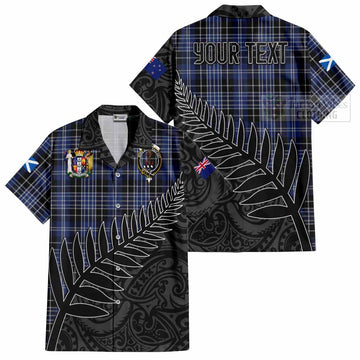 Clark (Clarke) Crest Tartan Short Sleeve Button Shirt with New Zealand Silver Fern Half Style