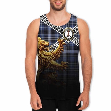 Clark (Clarke) Crest Tartan Men's Tank Top with Golden Lion Emblem Celtic Style Men - Tartan Vibes Clothing