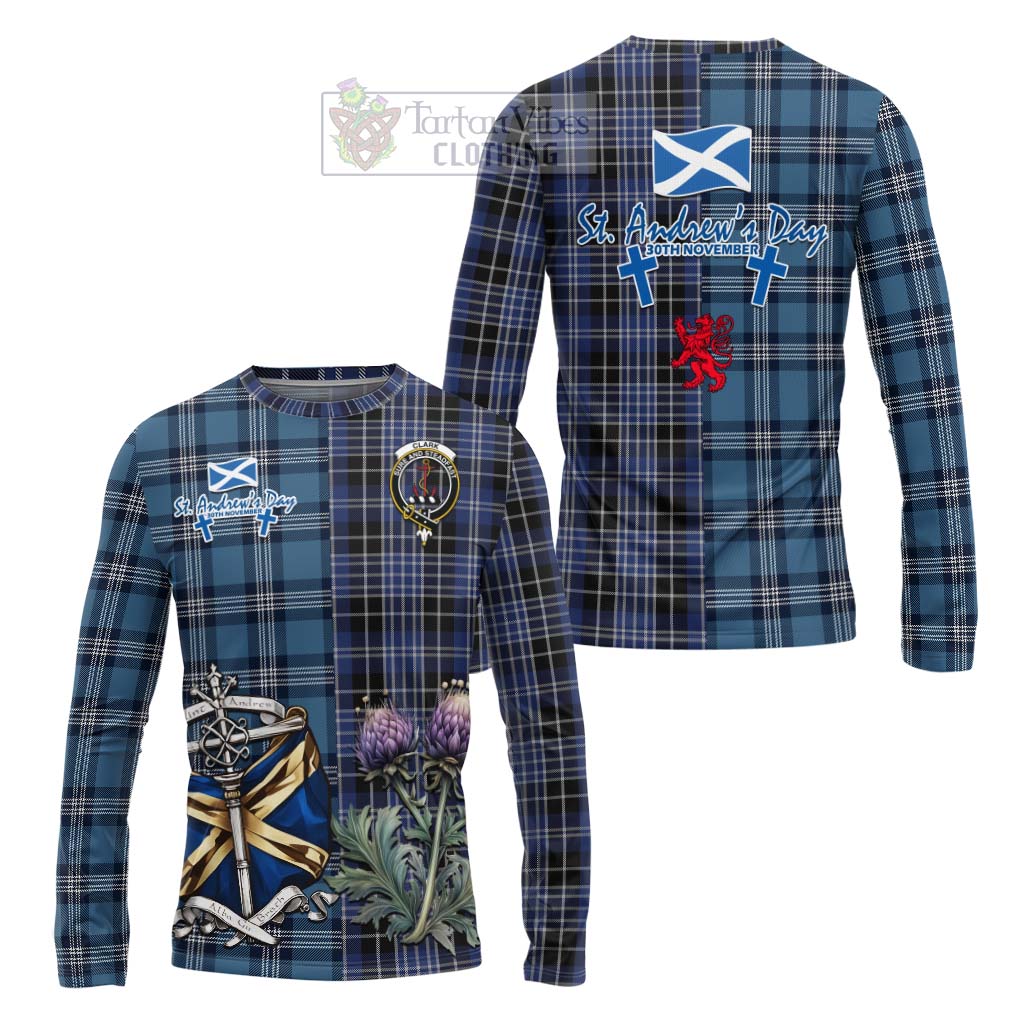 Tartan Vibes Clothing Clark (Clarke) Tartan Long Sleeve T-Shirt Happy St. Andrew's Day Half Tartan Style