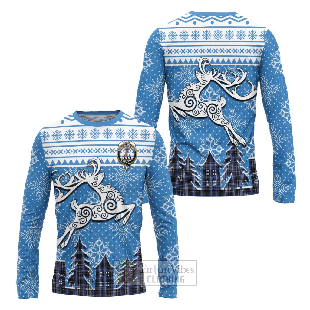 Tartan Vibes Clothing Clark (Clarke) Clan Christmas Long Sleeve T-Shirt Celtic Reindeer Style