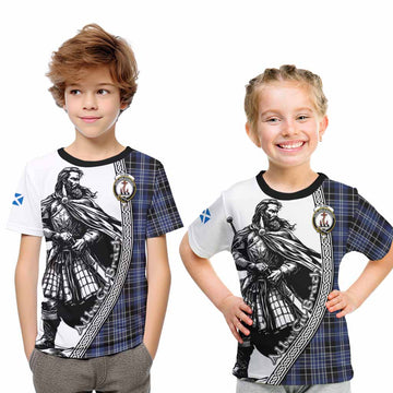 Clark (Clarke) Tartan Clan Crest Kid T-Shirt with Highlander Warrior Celtic Style