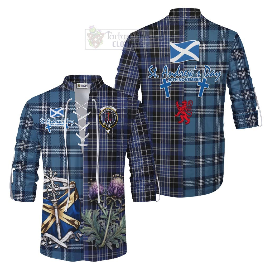 Tartan Vibes Clothing Clark (Clarke) Tartan Ghillie Kilt Shirt Happy St. Andrew's Day Half Tartan Style