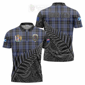 Clark (Clarke) Crest Tartan Zipper Polo Shirt with New Zealand Silver Fern Half Style