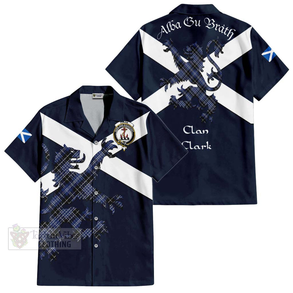 Tartan Vibes Clothing Clark (Clarke) Tartan Lion Rampant Short Sleeve Button Shirt – Proudly Display Your Heritage with Alba Gu Brath and Clan Name