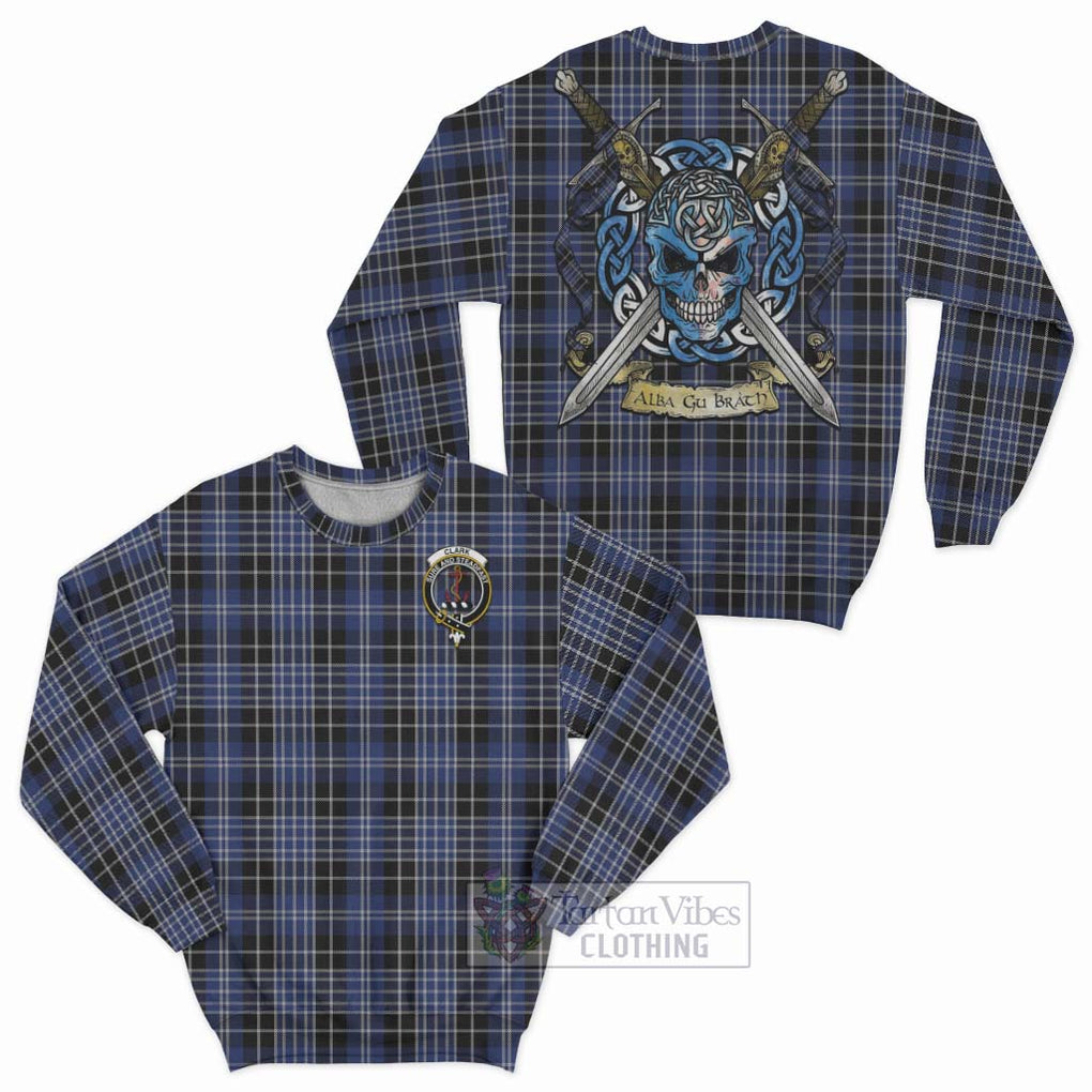 Tartan Vibes Clothing Clark (Clarke) Tartan Sweatshirt with Family Crest Celtic Skull Style