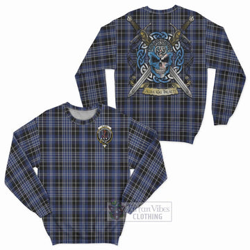 Clark (Clarke) Tartan Sweatshirt with Family Crest Celtic Skull Style